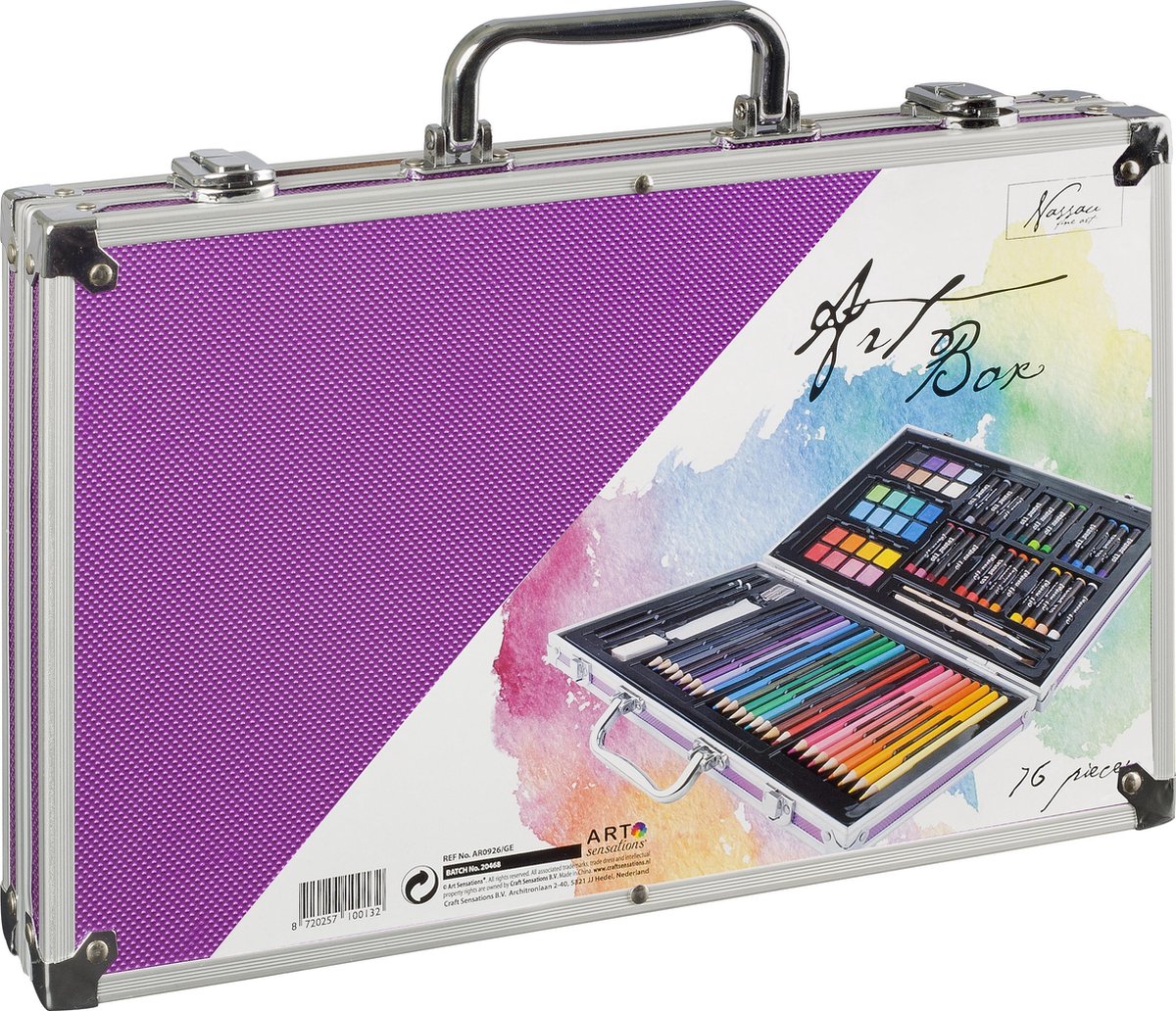 Schilderskoffer | 79-delig | Metalen koffer | Tekendoos |Grafietpotloden | verf | olie pastel | Puntenslijper | Kleurpotloden | Gum | Penselen | voor kinderen en volwassenen